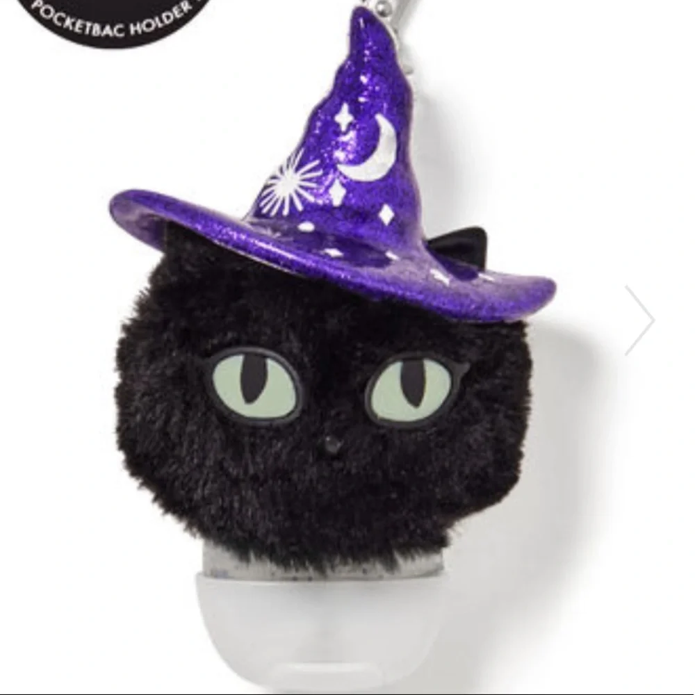 RARE GLOW-IN-THE-DARK BLACK CAT POM Sanitizer Holder